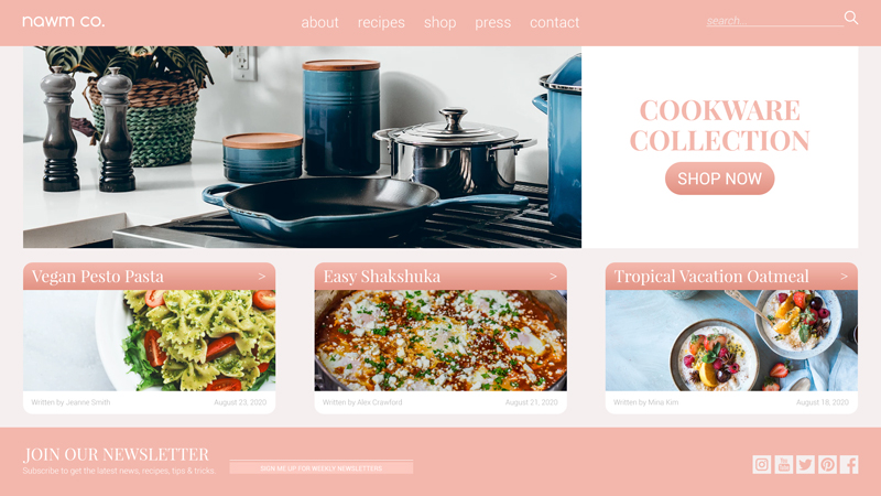 Food blog homepage mockup