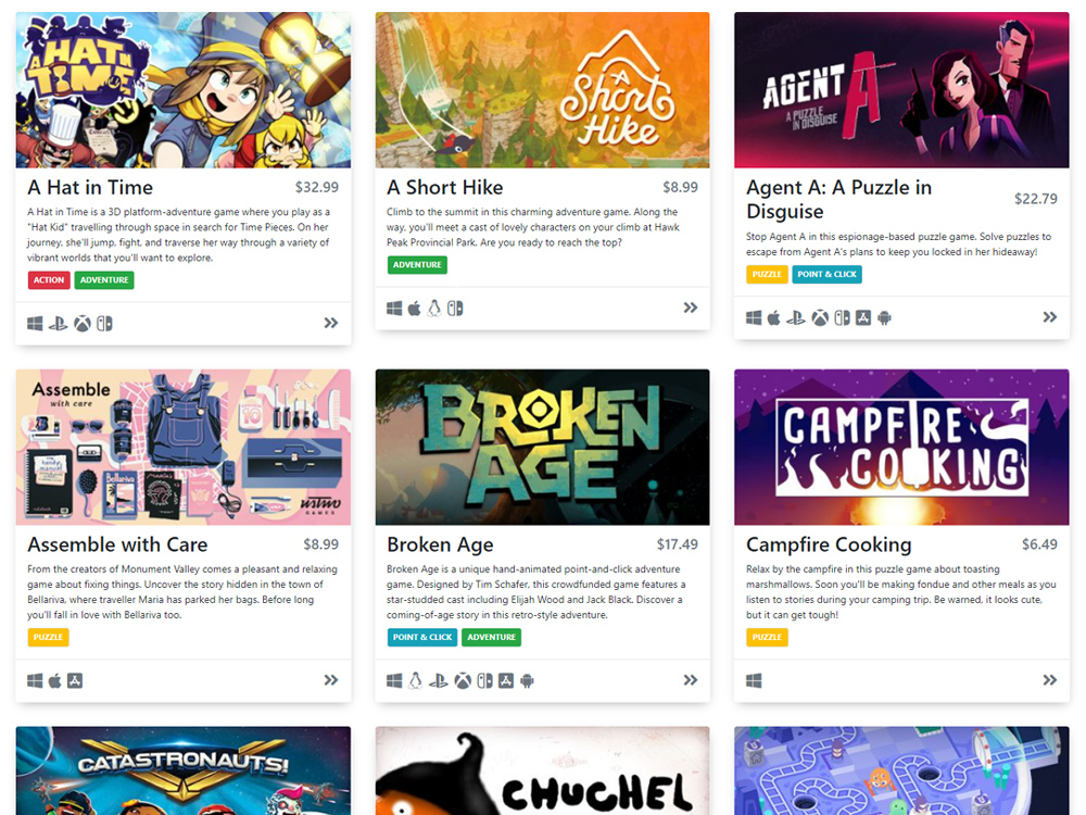 Screenshot of the catalog website
