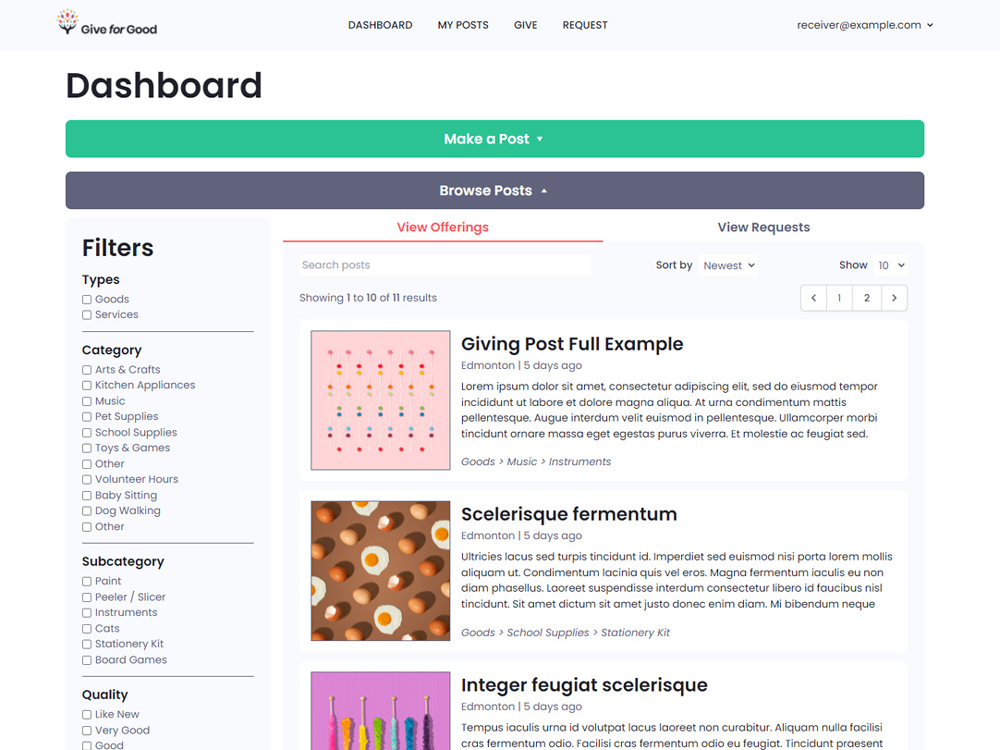 Screenshot of the Give for Good website